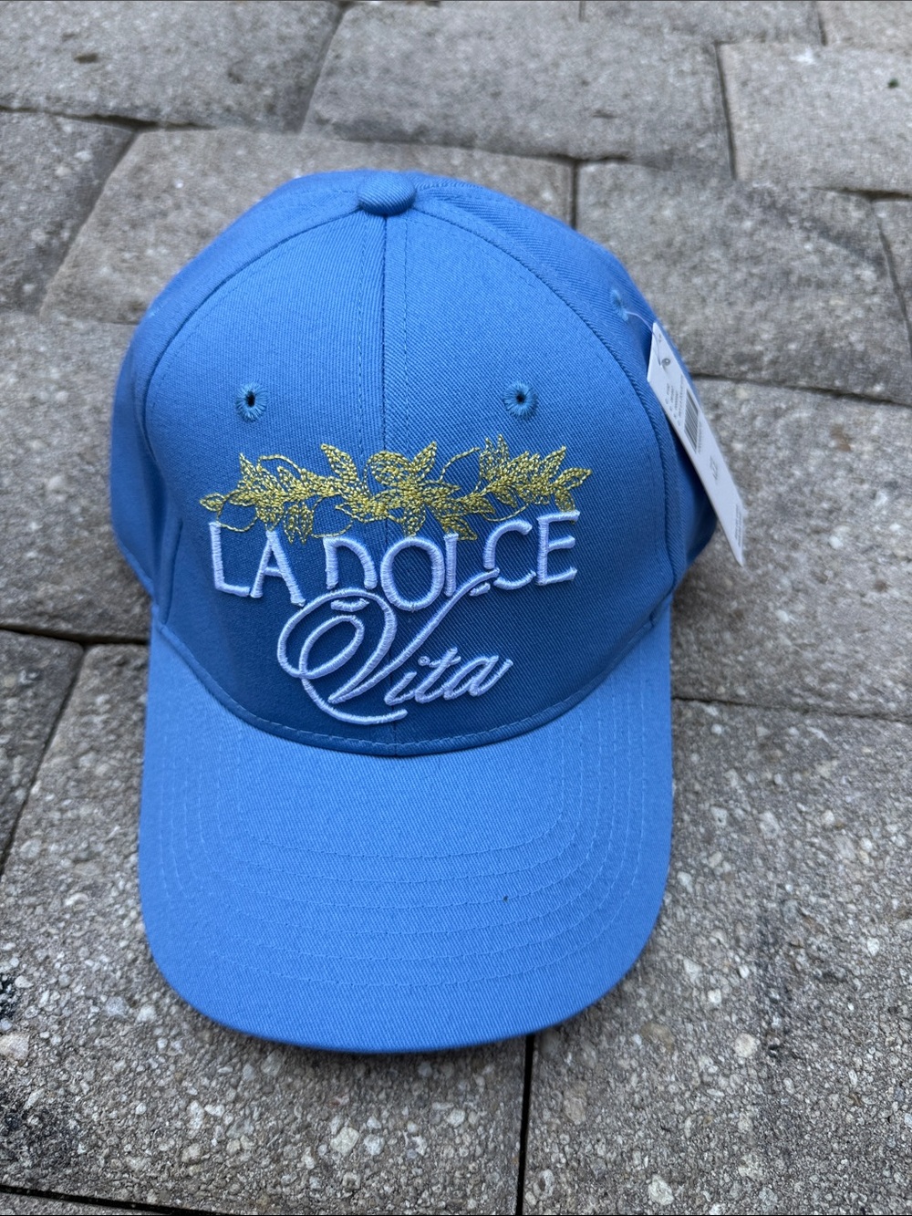 “La Dolce Vita” Blue Embroidered Baseball Cap
